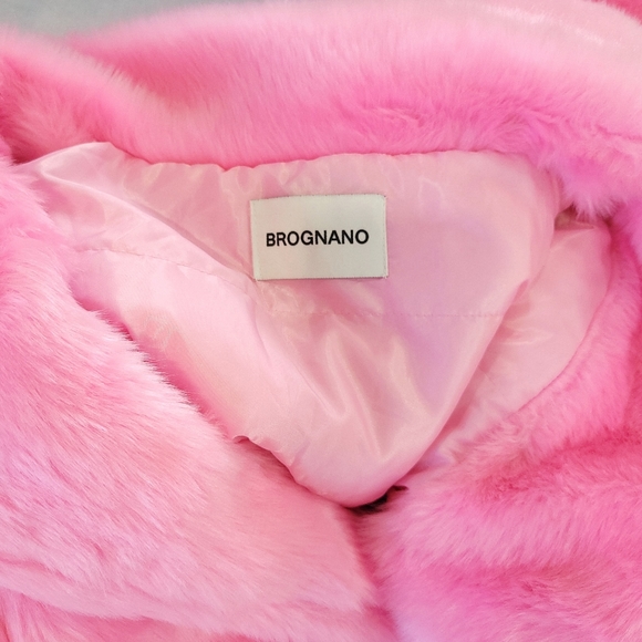 Revolve Brognano Barbiecore Pink Faux Fur Maxamilist Oversized Bomber Jacket - Picture 3 of 10